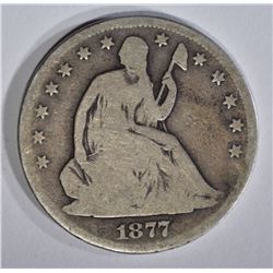 1877-CC SEATED HALF DOLLAR, G/VG