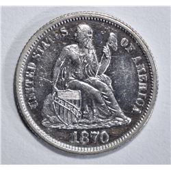 1870 SEATED LIBERTY DIME AU/BU