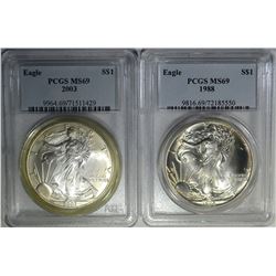 1988 & 2003 AMERICAN SILVER EAGLE DOLLARS