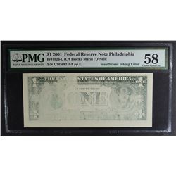 2001 $1 FEDERAL RESERVE NOTE PHILADELPHIA