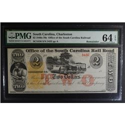 1840s-70s $2 OFFICE OF THE SOUTH CAROLINA