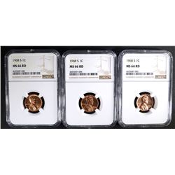 3 - 1968-S LINCOLN CENTS NGC MS66 RD