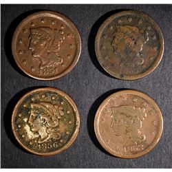 1851 F, 53 VG, 55 F,  & 56 FINE+ LARGE CENTS