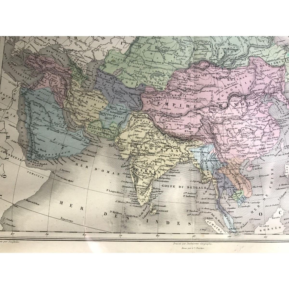 Early color French map of Asie (Asia).