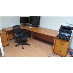 L-Shaped Wooden Desk Ensemble w/File Cabinet