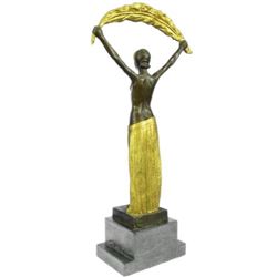 Signed~Chiparus~ Gold Patina Gilt Shawl Dancer Bronze Sculpture Marble
