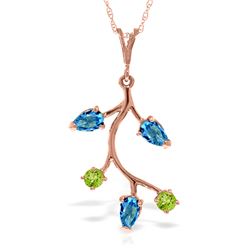 Genuine 0.95 ctw Blue Topaz & Peridot Necklace Jewelry 14KT Rose Gold - REF-32H2X