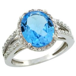 Natural 3.47 ctw Swiss-blue-topaz & Diamond Engagement Ring 14K White Gold - REF-46Z3Y
