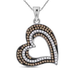 0.40 CTW Brown Color Diamond Heart Pendant 10KT White Gold - REF-30X2Y