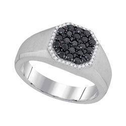0.76 CTW Mens Black Color Diamond Octagon Cluster Ring 10KT White Gold - REF-49M5H