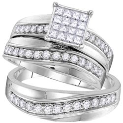 1.18 CTW His & Hers Princess Diamond Matching Bridal Ring 14KT White Gold - REF-127M4H