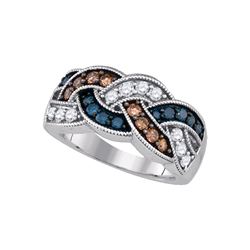 1 CTW Brown Blue Color Diamond Woven Ring 10KT White Gold - REF-57W2K