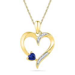 0.04 CTW Created Blue Sapphire Heart Love Pendant 10KT Yellow Gold - REF-13F4N