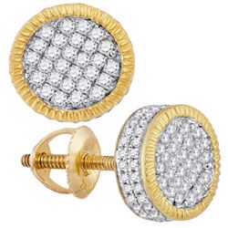 0.50 CTW Mens Diamond 3d Circle Cluster Stud Earrings 10KT Yellow Gold - REF-41X9Y
