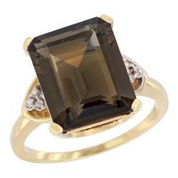 Natural 5.44 ctw smoky-topaz & Diamond Engagement Ring 10K Yellow Gold - REF-32M2H