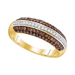 0.50 CTW Cognac-brown Color Diamond Horizontal Ring 10KT Yellow Gold - REF-30K2W