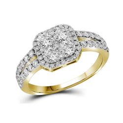 1.25 CTW Diamond Square-shape Cluster Split-shank Ring 10KT Yellow Gold - REF-146K9W
