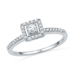 0.25 CTW Diamond Solitaire Square Halo Bridal Engagement Ring 10KT White Gold - REF-22M4H