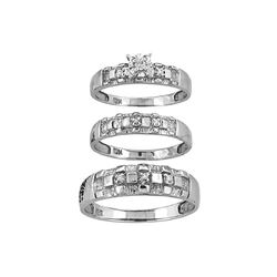 0.14 CTW His & Hers Diamond Solitaire Matching Bridal Ring 10KT White Gold - REF-37N5F