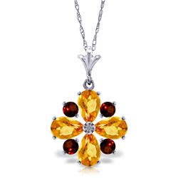 Genuine 2.43 ctw Citrine & Garnet Necklace Jewelry 14KT White Gold - REF-29P7H