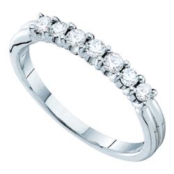 0.33 CTW Pave-set Diamond Single Row Wedding Ring 14KT White Gold - REF-33N8F