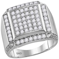 2 CTW Mens Diamond Square Framed Cluster Ring 10KT White Gold - REF-149X9Y