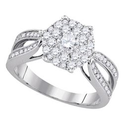 1 CTW Flower Cluster Diamond Bridal Wedding Engagement Ring 14k White Gold - REF-132W2K