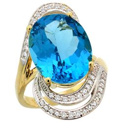 Natural 11.2 ctw swiss-blue-topaz & Diamond Engagement Ring 14K Yellow Gold - REF-95F8N