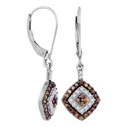 0.50 CTW Cognac-brown Color Diamond Square Dangle Earrings 10KT White Gold - REF-24M2H