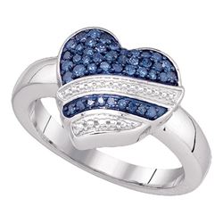 0.33 CTW Blue Color Diamond Heart Ring 10KT White Gold - REF-36K2W