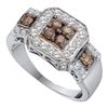 Image 1 : 1 CTW Cognac-brown Color Diamond Cluster Ring 14KT White Gold - REF-75M2H