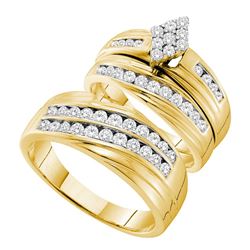 1.19 CTW His & Hers Diamond Cluster Matching Bridal Ring 14KT Yellow Gold - REF-134F9N
