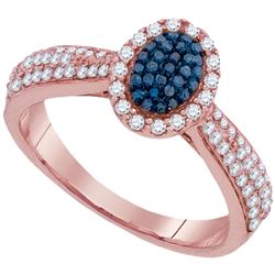 0.53 CTW Blue Color Diamond Oval Cluster Ring 10KT Rose Gold - REF-37X5Y