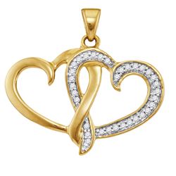 0.10 CTW Diamond Double Joined Heart Pendant 10KT Yellow Gold - REF-9X7Y