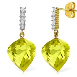 Genuine 21.65 ctw Lemon Quartz & Diamond Earrings Jewelry 14KT Yellow Gold - REF-52N9R