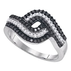 0.50 CTW Black Color Diamond Woven Cocktail Ring 10KT White Gold - REF-30W2K