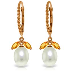 Genuine 9 ctw Citrine & Pearl Earrings Jewelry 14KT Rose Gold - REF-39Z3N