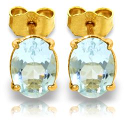Genuine 1.80 ctw Aquamarine Earrings Jewelry 14KT Yellow Gold - REF-21A2K