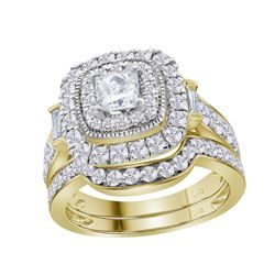 2 CTW Diamond Square Halo Bridal Engagement Ring 14KT Yellow Gold - REF-285M2H