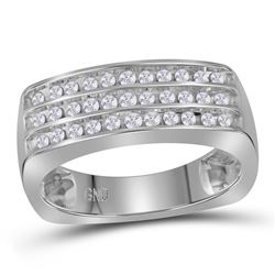 0.50 CTW Mens Diamond Triple Row Wedding Anniversary Ring 10KT White Gold - REF-49X5Y