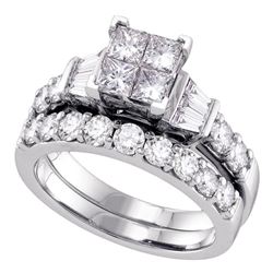 1 CTW Princess Diamond Invisible-set Bridal Engagement Ring 14k White Gold - REF-134K9W