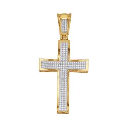 0.50 CTW Mens Diamond Concave Cross Charm Pendant 10KT Yellow Gold - REF-52K4W