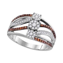 0.47 CTW Brown Color Diamond Triple Cluster Ring 10KT White Gold - REF-44K9W