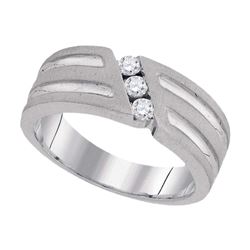 0.27 CTW Mens 3-Stone Diamond Textured Groove Ring 10KT White Gold - REF-37W5K