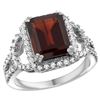 Image 1 : Natural 3.08 ctw garnet & Diamond Engagement Ring 14K White Gold - REF-109N6G