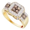 Image 1 : 1 CTW Cognac-brown Color Diamond Square Cluster Ring 14KT Yellow Gold - REF-75N2F