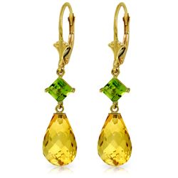 Genuine 11 ctw Citrine & Peridot Earrings Jewelry 14KT Yellow Gold - REF-39K3V