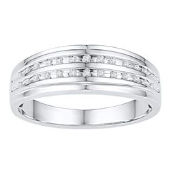 0.10 CTW Mens Channel-set Diamond Double Row Wedding Ring 10KT White Gold - REF-26K9W