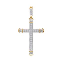 1 CTW Mens Diamond Roman Cross Charm Pendant 10KT Yellow Gold - REF-97W4K