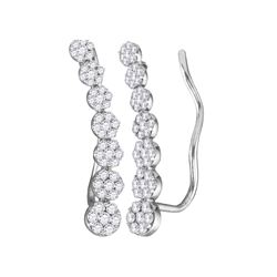 0.50 CTW Diamond Cluster Climber Earrings 10KT White Gold - REF-44Y9X
